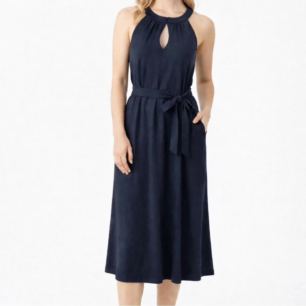 Ann Taylor Navy Halter Midi Dress Keyhole Neck - Petite XS